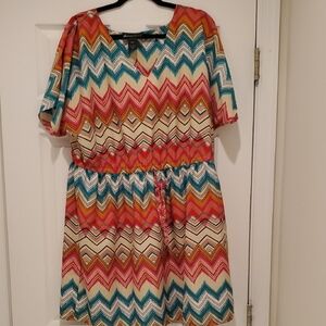 Lane Bryant Chevron-Print Mini Dress in Teal, Coral & Cream